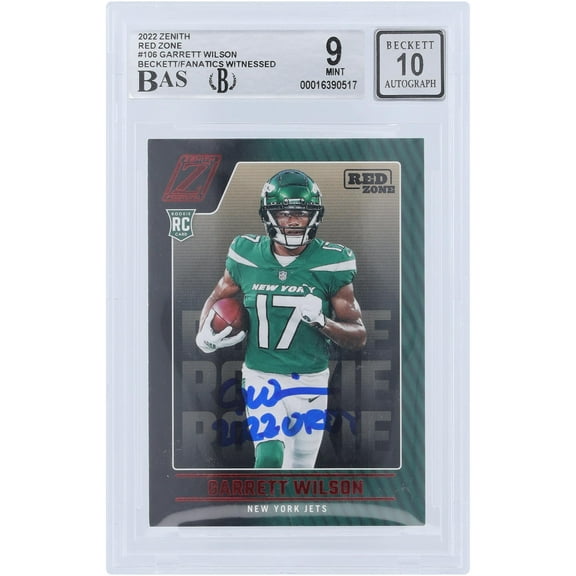 Garrett Wilson New York Jets Autographed 2022 Panini Zenith Red Zone #106 Beckett Fanatics Witnessed Authenticated 9/10 Rookie Card with "2022 OROY" Inscription - Fanatics Authentic Certified