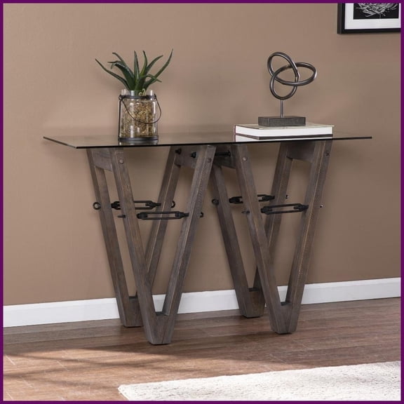 Garrinston Rustic Reclaimed Wood Coffee Table with Glass Top Functional for Living Room & Entryway, Perfect for Displays & Daily Use