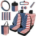 thumbnail image 1 of Garronmavis 15pcs American Flag Automobile Interior Sets Car Front and Rear Seat Cover Steering Wheel Cover Seat Belt Cover Coasters Rearview Mirror Cover Car Garbage Can Air Vent Mount Phone Holder, 1 of 7