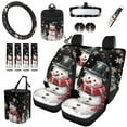 thumbnail image 1 of Garronmavis 15pcs Automobile Interior Sets Christmas Winter Snowman Front Rear Car Seat Covers Steering Wheel Cover Shoulder Protector Cover Coasters Keychain Rearview Mirror Cover Trash Can, 1 of 7