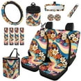 thumbnail image 1 of Garronmavis 15pcs Automobile Interior Sets Hippie Daisy Streering Wheel Cover Rearview Mirror Cover Trash Can with Lid Air Vent Car Organizer Front Rear Car Seat Covers Seat Belt Cover, 1 of 7