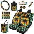 thumbnail image 1 of Garronmavis 15pcs Automobile Interior Sets Sunflower Leopard Print Front Rear Car Seat Covers Steering Wheel Cover Shoulder Protector Cover Coasters Keychain Rearview Mirror Cover, 1 of 7