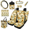 thumbnail image 1 of Garronmavis 15pcs Hummingbird Sunflower Automobile Interior Sets Steering Wheel Cover Front Rear Seat Covers for Cars Seat Belt Cover Rearview Mirror Cover Vehicles Garbage Can Air Vent Storage Bag, 1 of 7
