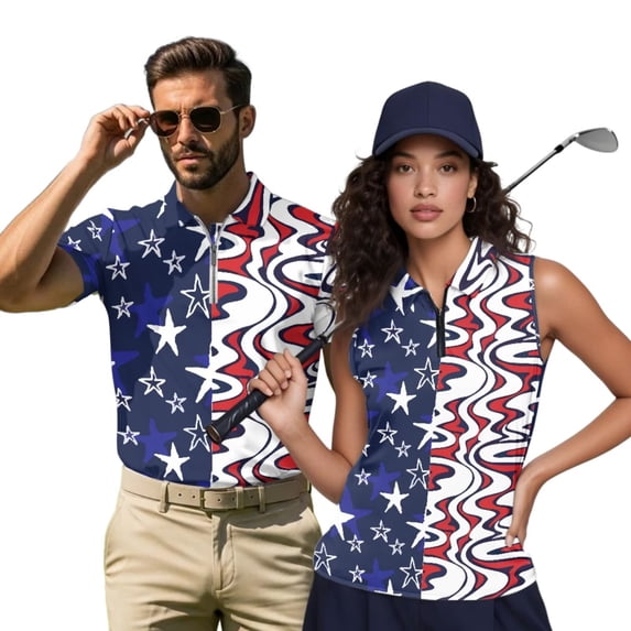 Garronmavis 250th Anniversary Couple Golf Shirts Quarter Zip Mens Hawaiian Shirt Lightweight Breathable Fabric Keep Cool in Hot Weather Machine Washable Lapel Design