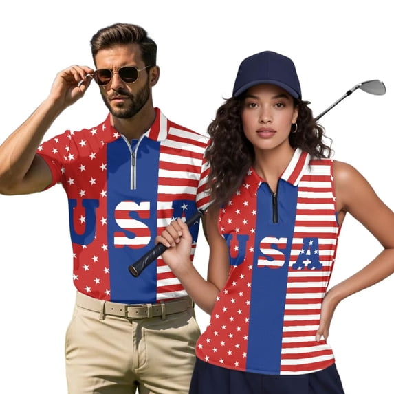Garronmavis 250th Anniversary Matching Golf Shirts for Couple Racerback Design Golf Tennis Tank Top Soft and Comfortable 4-Way Stretch for Golf Tennis Hiking Running Gym