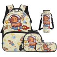 thumbnail image 1 of Garronmavis 4-Piece Kids Girls Backpack Set for Elementary School Use, Includes Backpack, Lunch Bag, Pencil Case, Water Holder Case, Space Capybara Print School Bag for Daily Use, 1 of 8