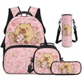 thumbnail image 1 of Garronmavis 4-in-1 Kids Girls Backpack Set Strawberry Capybara Printed School Backpack, Includes Backpack, Lunch Bag, Pencil Case, Water Holder Case for Back to School Use, 1 of 8