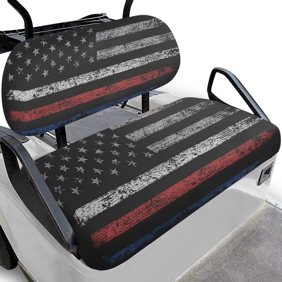 Garronmavis American Flag Black Easy to Install Golf Cart Seat Covers Breathable Polyester Elastic Universal Fit UV Ray Protection for Front Seat Cushion on Most Cart Seats