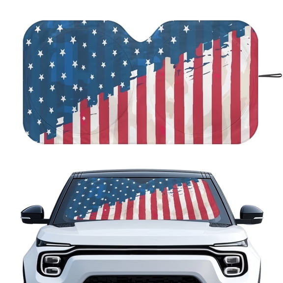 Garronmavis American Flag Car Sun Shade for Windshield Foldable Sunshade Front Window Cover Sun Visor Auto Sunlight Blocker UV Rays Protection Keep Your Vehicle Cool Universal Vehicle Accessories