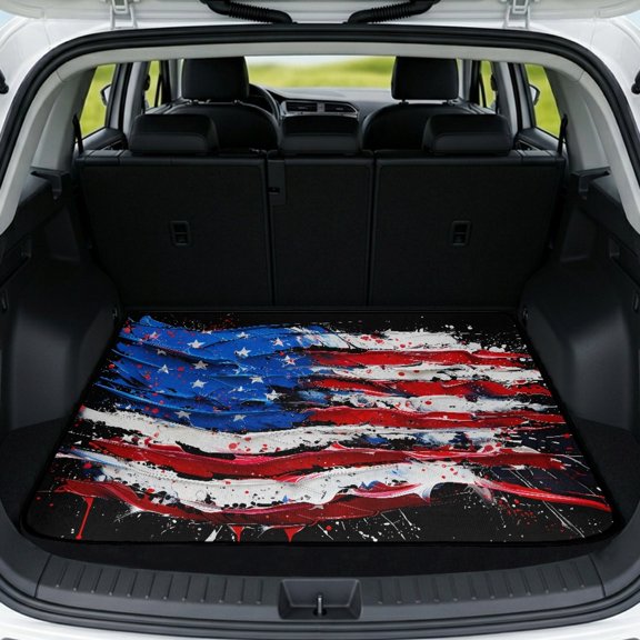 Garronmavis American Flag Car Trunk Mat 29" x 39" Scratchproof Non-Slip Rear Trunk Liner, All Weather Cargo Protection Fits for Most Cars and SUVs