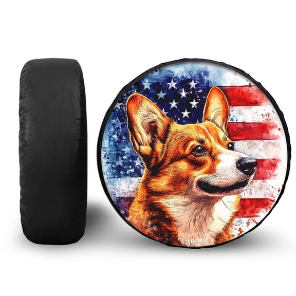 Garronmavis American Flag Corgi Auto Spare Tire Covers for Most Cars Rv Essentials Weatherproof 15 Inch Camper Spare Tire Cover