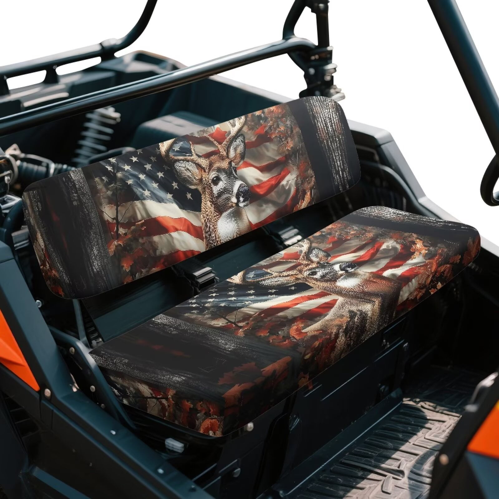 Garronmavis American Flag Deer UTV Seat Covers Anti-Scratch Easy to Clean Covers for Mule Seat Accessories Parts with Elastic Edges Dirt-Proof Compatible with Kawasaki Mule 4010 4x4 Hardwoods