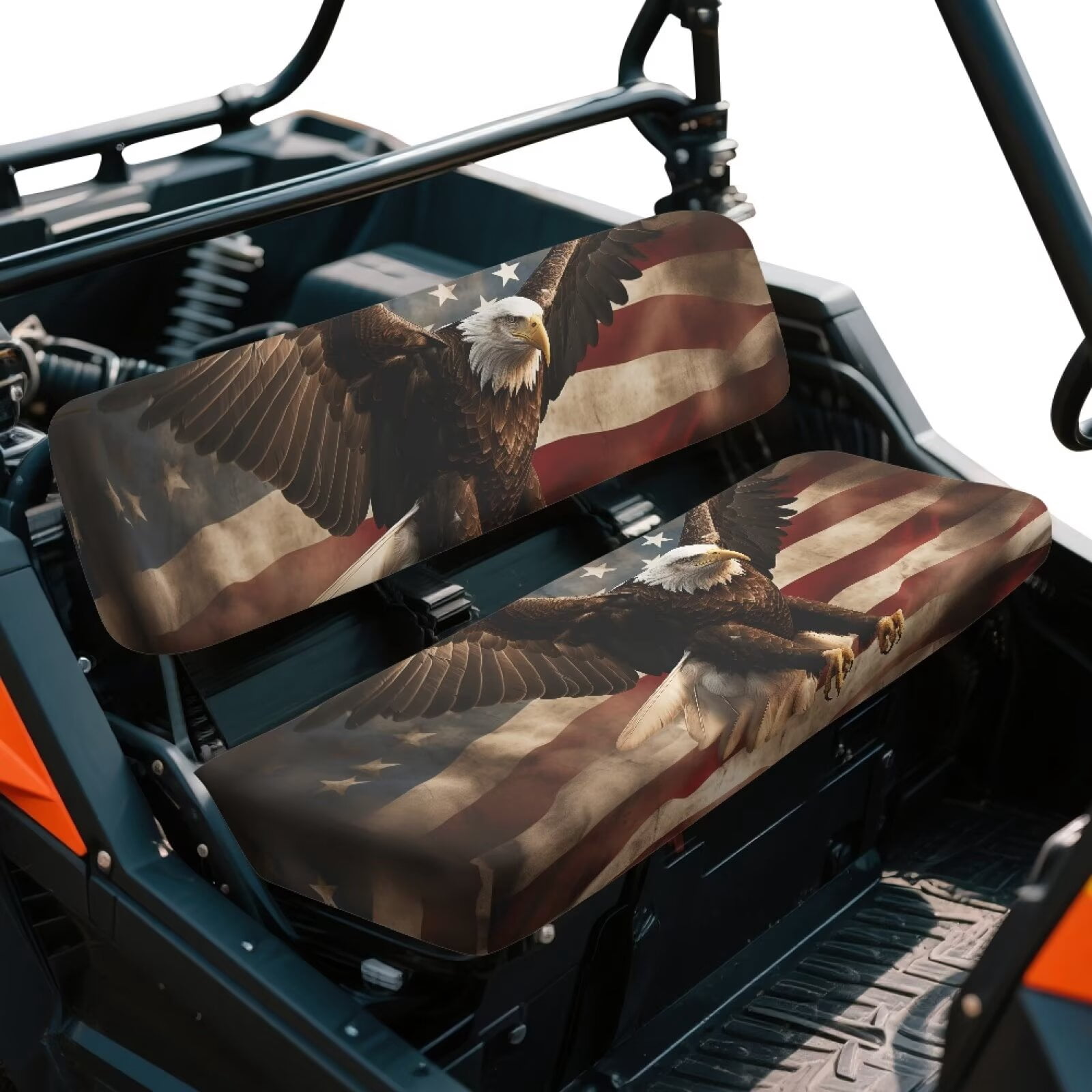 Garronmavis American Flag Eagle UTV Seat Covers for Mule Seat Accessories Parts Anti-Slip Dirt-Proof Full Protection Compatible with Kawasaki Mule 40104x4 FE(2021-2025)