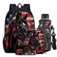 thumbnail image 1 of Garronmavis American Flag Horse Print Backpack Set for Boys Kids with Pencil Case Picnic Lunch Box Water Bottle Sling Bag, Front Pocket School Bag Elementary School Rucksack - 4 in 1, 1 of 7