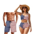 thumbnail image 1 of Garronmavis American Flag His and Hers Swimsuits Matching Set Women Bikini Sets High Waisted Tie Back Crisscross Bathing Suit Men's Swim Trunks Casual Beach Shorts, 1 of 6