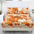 thumbnail image 1 of Garronmavis Autumn Pumpkin Bow Twin Size Bedding Set, 2 Pillow Shams & 1 Deep Pocket Fitted Sheet, Fall Maple Leaf Acorn Print Soft Breathable Bed Cover, 152cm*203cm, 1 of 7