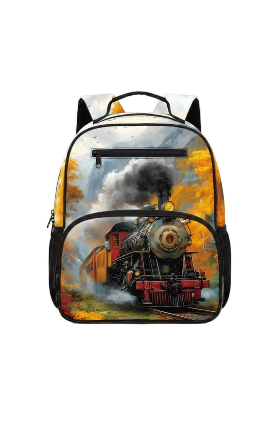 Autumn Steam Train 13.5 Inch Kids Backpack for Girls 3-5 Lightweight Preschool Backpack with Adjustable Straps and Large Capacity Side Pockets for Kindergarten Boys Toddlers