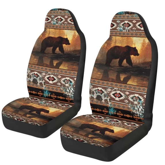 Garronmavis Aztec Brown Bear Car Seat Cover Set of 2 Breathable Front Car Seat Covers Interior Protector Universal Fit Anti-Slip Driver Seats Protector