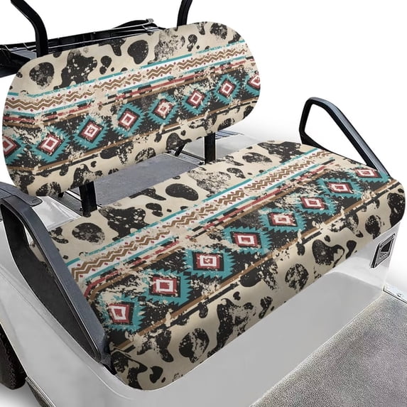 Garronmavis Aztec Cow Point Print Universal Golf Cart Seat Covers Fit Original Regular Seat Cushion Easy to Install Lightweight Decor Interior Accessories No Stapler Needed