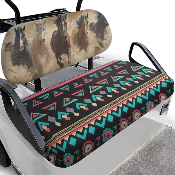 Garronmavis Aztec Horse Geometry Golf Cart Seat Covers Breathable Soft Polyester Cart Seat Cover for Most Golf Cart Vehicle Heat Protection for Travel Outdoor Sports Use