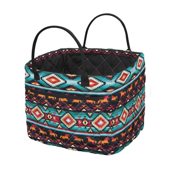 Garronmavis Aztec Horse Quilted Laundry Basket, Foldable Design with Built-in Carry Handles, Multi-Purpose Storage Organizer for Laundry, Blankets, Nursery Items and Car Storage