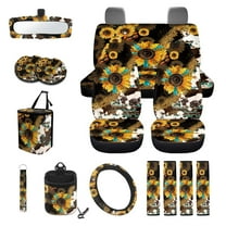 Garronmavis Aztec Sunflower 15 Pack Car Accessories Sets 4 Pieces Car Seat Covers Steering Wheel Cover Keychain Car Trash Bag Car Pouch Organizer Auto Rear View Mirror Covers Car Coasters
