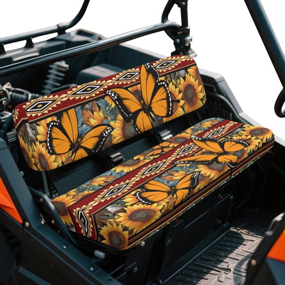 Garronmavis Aztec Sunflower Butterfly UTV Seat Covers Anti-Scratch Covers for Mule Seat Accessories Parts with Elastic Edges Dirt-Proof Compatible with Kawasaki Mule 4010 4x4 Hardwoods Green HD 2009