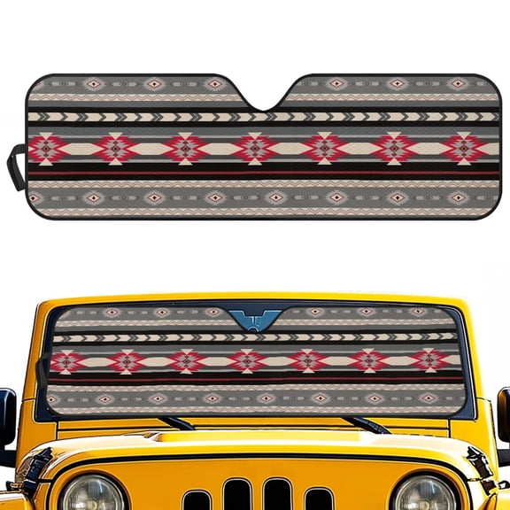 Garronmavis Aztec Windshield Sunshade Sun Shade Heat Shield Sun Visor Mat Compatible with Jeep Wrangler Rubicon Sahara TJ JK JKU 2 Door & 4 Door Easy to Install