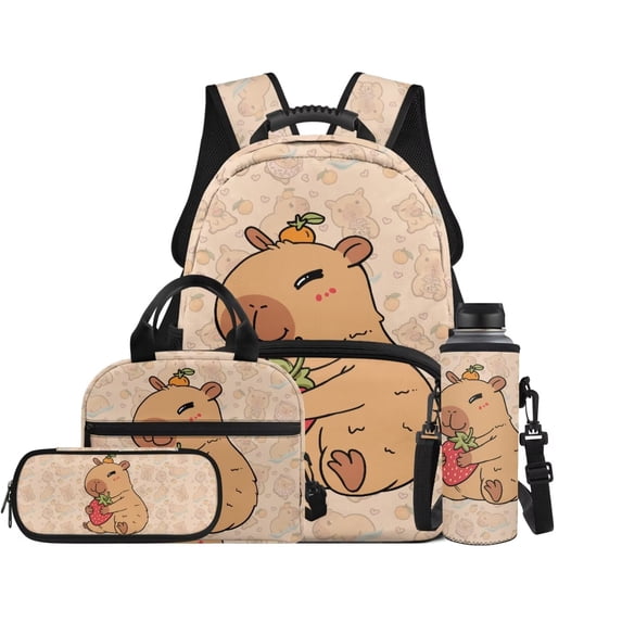 Garronmavis Baby Dragon Girls Backpack with Lunch Box, 4PCS Set with Pencil Case & Water Bottle Holder, Adjustable Straps Kids Backpack for Elementary School Easy to Carry