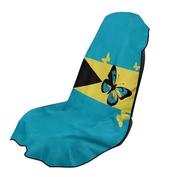 Garronmavis Bahamas Flag Butterfly Car Seat Cover Towel 1 PC Stain Resistant Breathable Non Slip Front Car Seat Protector Fits Most Cars SUVs Trucks Sedans Vans