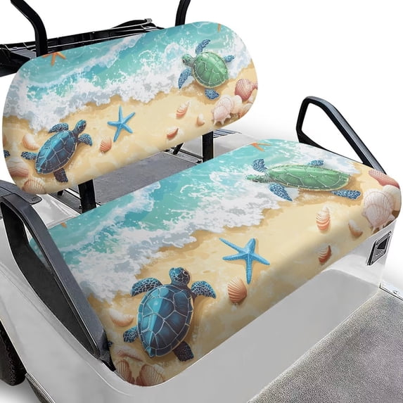 Garronmavis Beach Turtle Starfish Golf Cart Elastic Seat Covers Universal for Heat Protection Split Backrest Front Seat Cover for All Weather Conditions Interior Accessiores