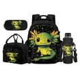 thumbnail image 1 of Garronmavis Black Green Cartoon Axolotl Printed Backpack Kit, 17 Inch Kawaii Amphibian School Bag Set with Insulated Lunch Container, Pencil Holder and Water Bottle Cover, 1 of 7