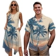 thumbnail image 1 of Garronmavis Blue Palm Tree Matching Summer Outfits for Couples Polyester Summer Beach Shirts Size 7XL and Womens Sleeveless Dress Beach Dress with Pocket, 1 of 7