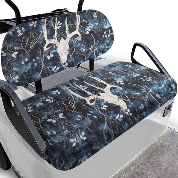 Garronmavis Blue Reindeer Skull Universal Golf Cart Seat Cover Replacement Polyester Split Backrest Front Seat Cover Interior Accessiores Suitable for All Weather Conditions