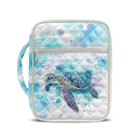 Garronmavis Blue Sea Turtle Bible Covers for Women with Handle Quilted Bible Cover Multifunctional Bag Bible Study Supplies Book Protector Gift for Christian