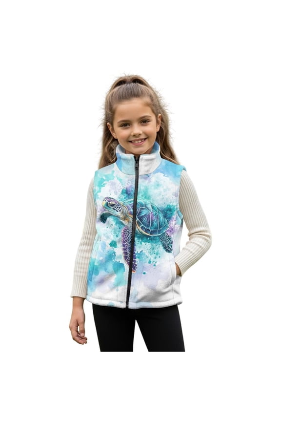 Blue Sea Turtle Girls Sleeveless Vests 2T Wind Proof Lightweight Sleeveless Jackets Outerwear with Pockets Wind Proof Lightweight Zip Coats with Pockets Fall Outerwear