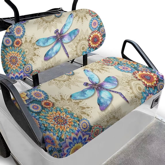 Garronmavis Bohe Dragonfly Golf Cart Seat Covers for Daily Protection, Breathable Air Golf Cart Rear Seat Cover Accessories for Most Original Front Seat, No Stapler Needed