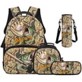thumbnail image 1 of Garronmavis Boom Bass Fish Kids Boys Backpack Set, 4-Piece School Bag Set Includes Backpack, Lunch Bag, Pencil Case, Water Holder Case, Breathable Daypack with Front Pocket for Primary School, 1 of 8