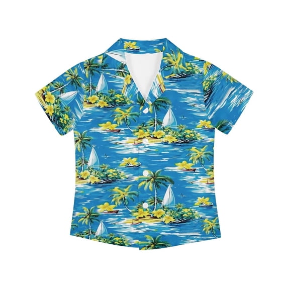 Garronmavis Boy's Button Down Hawaiian Shirt Short Sleeve 5-6 Kids Summer Shirts Lightweight Casual Aloha Beach Tee Tops for Beach Trip & Summer Daily Wear