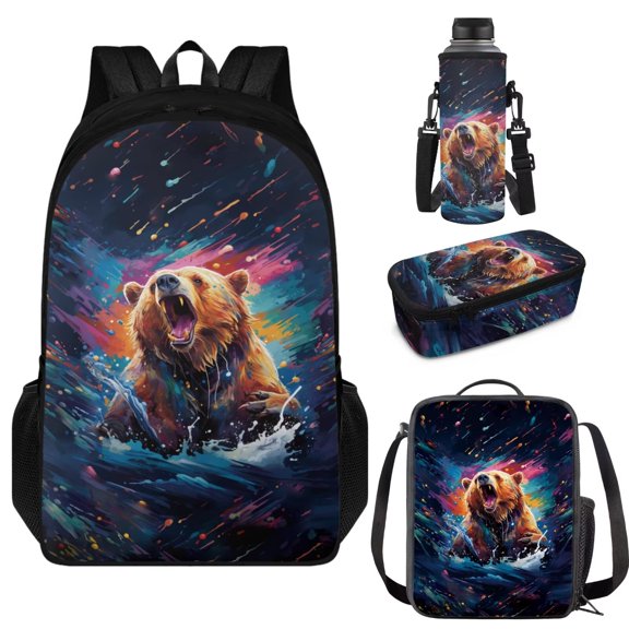 Garronmavis Brown Bear Backpack for Girls Boys 5 6 Years Old School Bag and Lunch Bag with Pencil Case Water Bottle Holder Lightweight Bookbags with Lunchbox Sets