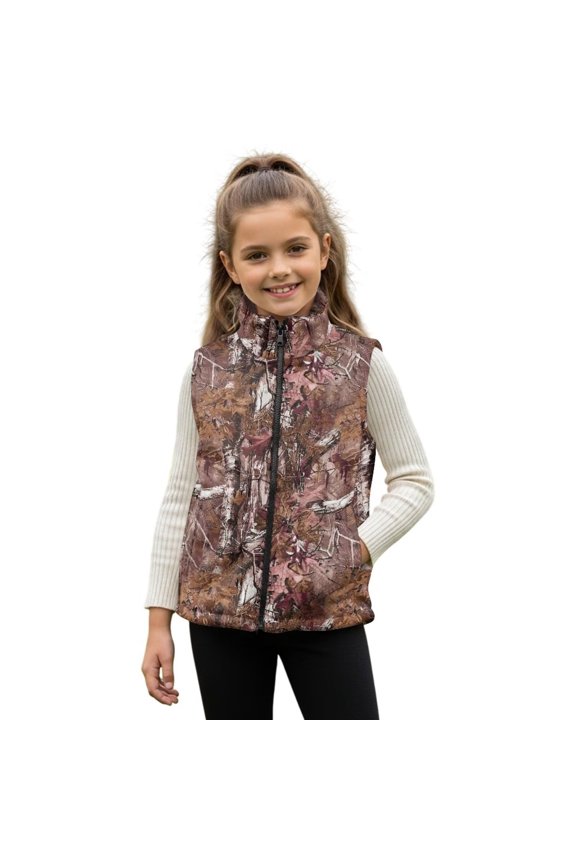 Brown Camo Hunting Full Zip Vest Wind Proof Boys Zippered Vests 2T Soft Winter Lightweight Sleeveless Jacket with Pocket Fashion Warm Sleeveless Jacket for Spring Fall