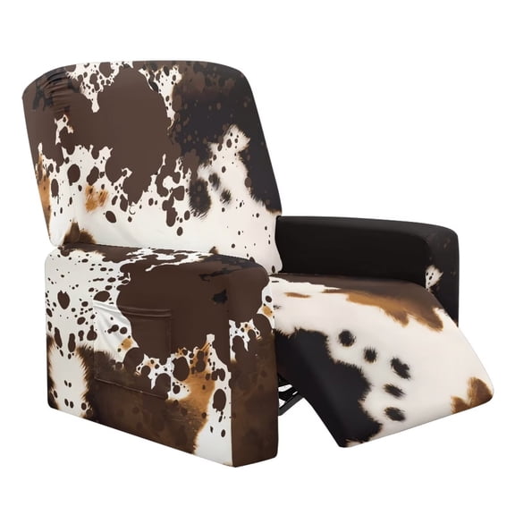 Garronmavis Brown Cow Print Recliner Chair Covers Pet Protector Furniture Covers Washable Cover for Recliner Easy to Install Reclining Chair Cover with Elastic Bottom Protector