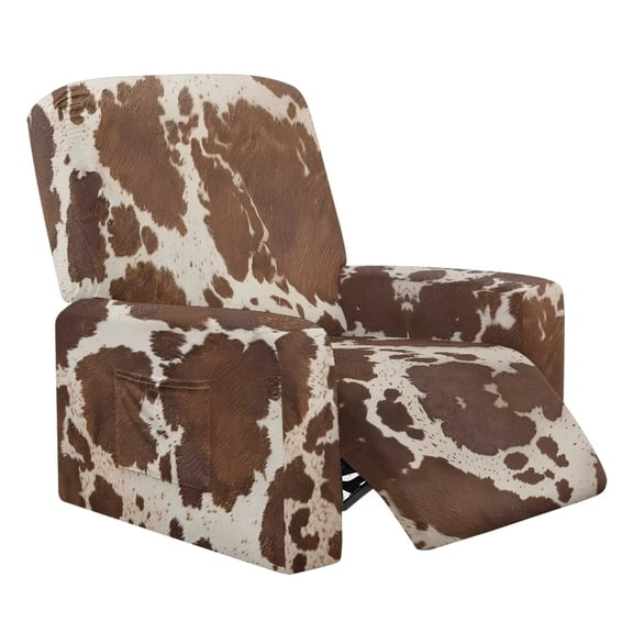 Garronmavis Brown Cow Print Recliner Chair Covers Washable Lazyboy Recliner Covers 1 Seat Non Slip Reclining Slipcovers with Storage Pocket Furniture Protector for Living Room