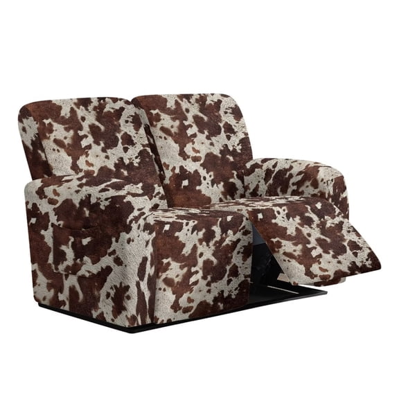 Garronmavis Brown Cow Print Recliner Slipcovers Stretch Recliner Chair Cover Washable Lazy Boy Chair Covers 2 Seat Sofa Recliner Set Non Slip Reclining Furniture Protector Couch Cover