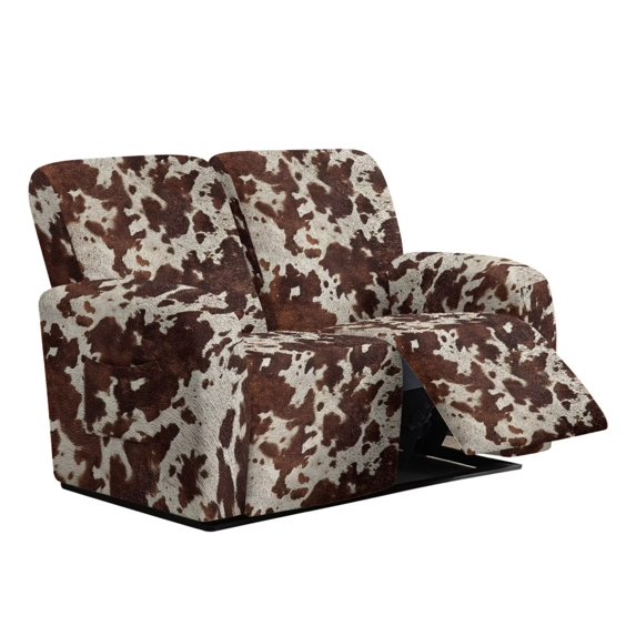 Garronmavis Brown Cow Print Recliner Slipcovers Stretch Recliner Chair Cover Washable Lazy Boy Chair Covers 2 Seat Sofa Recliner Set Non Slip Reclining Furniture Protector Couch Cover