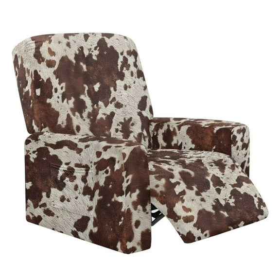Garronmavis Brown Cow Print Reclining Chair Cover Washable Lazyboy Recliner Covers 1 Seat Non Slip Couch Cover Protector with Storage Pocket Furniture Protector for Living Room