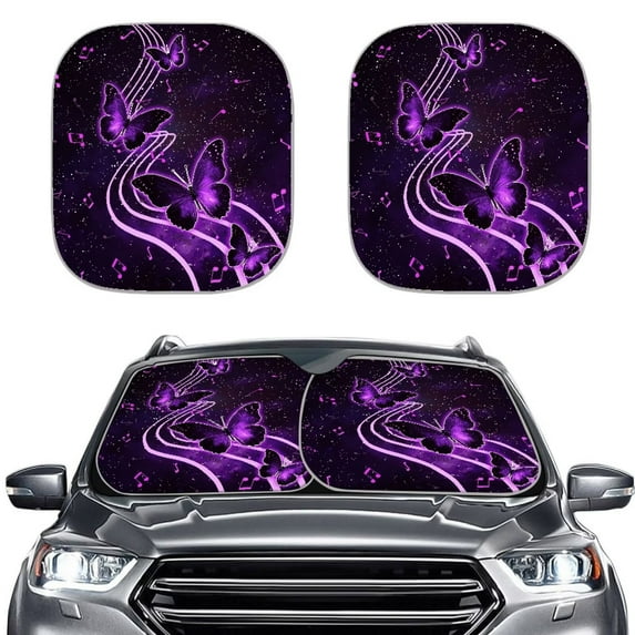 Garronmavis Butterfly 2 Pack Car Front Windshield Sunshade ,Reflected Sun Glare Anti-UV Car Interior Protector Sunshades