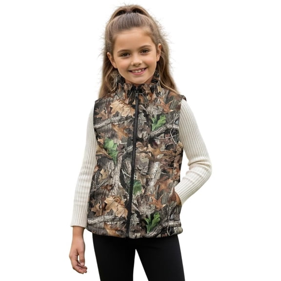 Garronmavis Camo Hunting Forest Zippered Vest Wind Proof Boys Outerwear Vests Soft Winter Lightweight Sleeveless Jacket with Pocket Stylish Fall Winter Warm Sleeveless Outerwear
