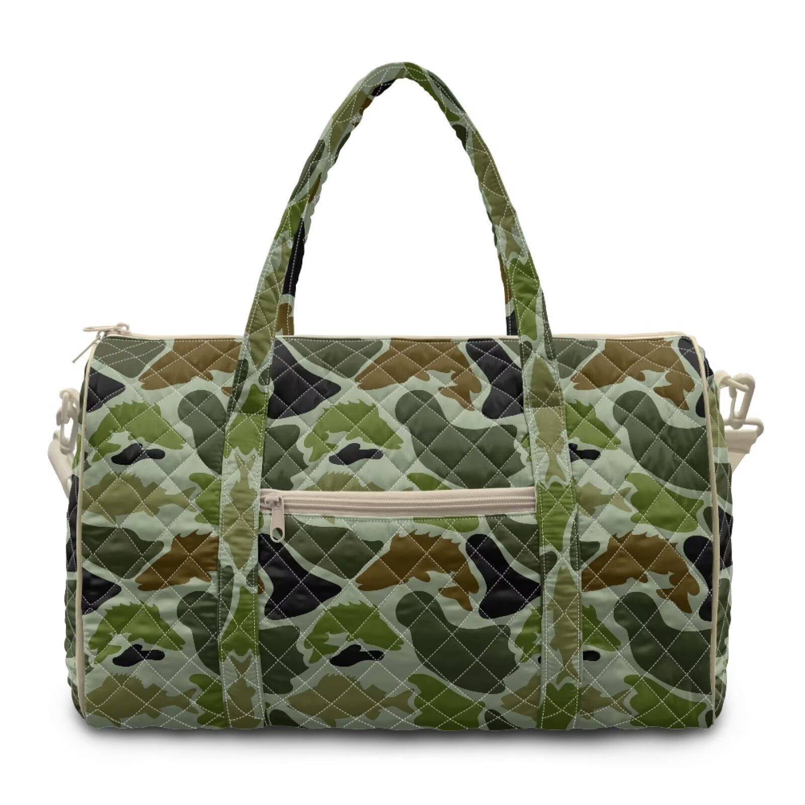 Garronmavis Camo Print Large Quilted Duffle Bag for Women, Travel Weekender Bag Overnight Gym Carry On Tote Bag with Zipper Pockets for Dance, Work & Trips
