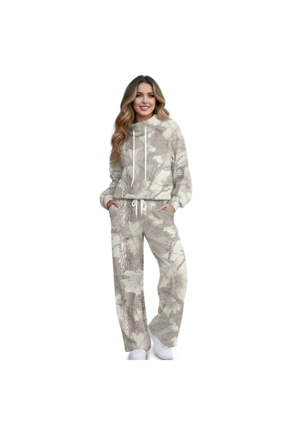 Camo Sweatsuits for Women Set 2 Piece Camo Hoodies Sweatshirt Lounge Sets with Pockets Winter Spring Fall Outfits Pullover, Size L